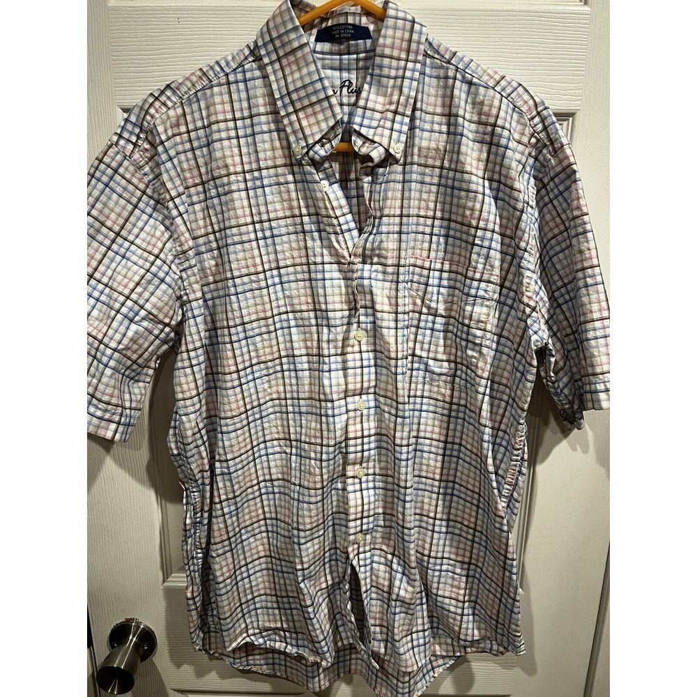 Alan Flusser Mens Multicolored Plaid Short Sleeve Button Up Shirt Large Casual